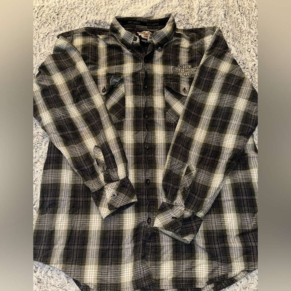 Harley Davidson Long Sleeve Plaid Button Up Size XL